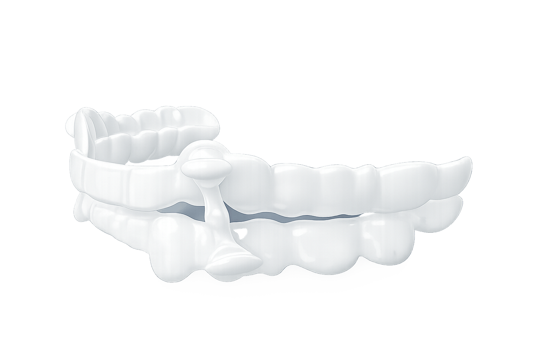 airVata NG night guard, clear upper and lower trays with a low-profile mandibular support connector